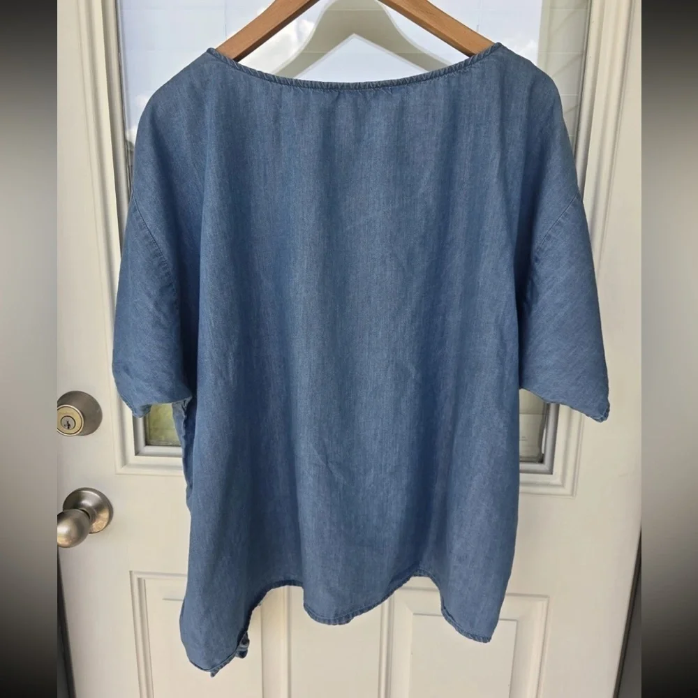 Michael Kors Chambray Side Tie Blouse Sz XL Women Blue Lightweight Classic